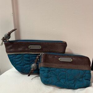 Fossil Teal and Brown Quilted Cosmetic Bag Set